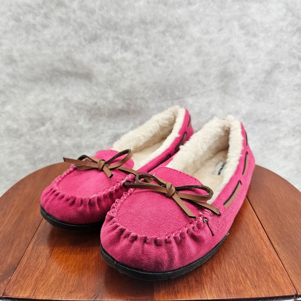 Airwalk Women's Pink Suede‎ Moccasin Lounge Slippers Faux Fur Lined Size 5.5 EUC